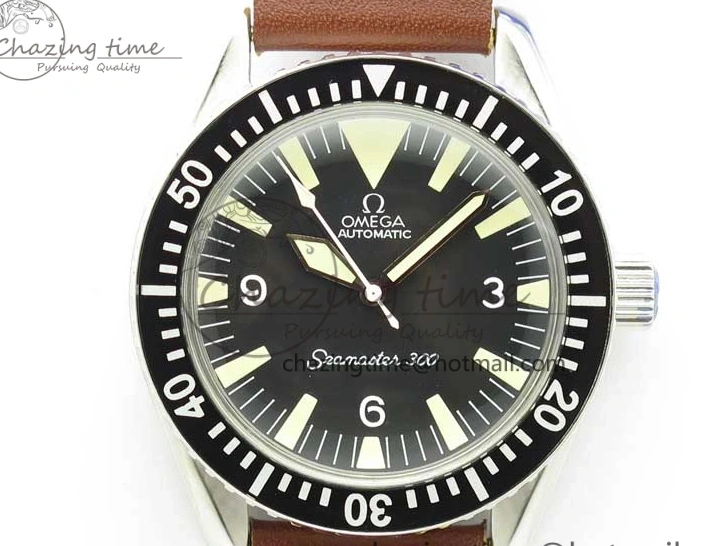 0117 Vintage Seamaster 300 No Date SS B12 Black Dial On Brown Leather Strap A2836 (Free Nylon Strap) Comfortable 7912